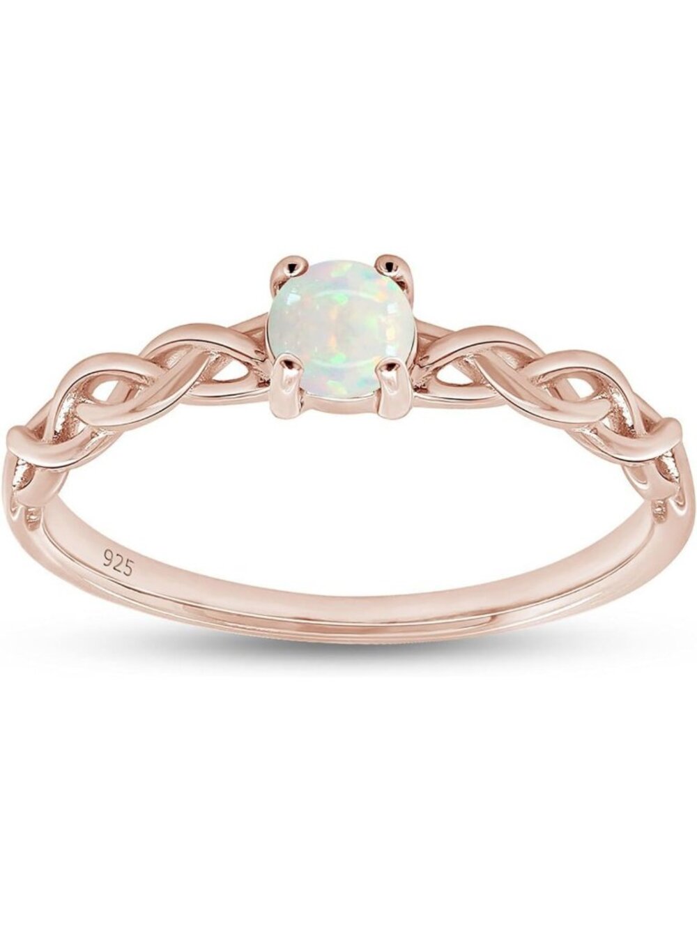 4MM Round Created Opal Solitaire Braided Crisscross Promise Ring for Women